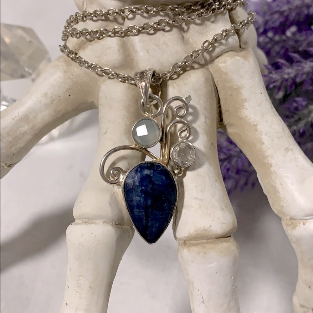 Sapphire Aqua Chalcedony & Clear Quartz Necklace